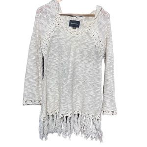Beach Boho Babe Open Knit Fringe Sweater with Hoodie Lovemarks Size Small